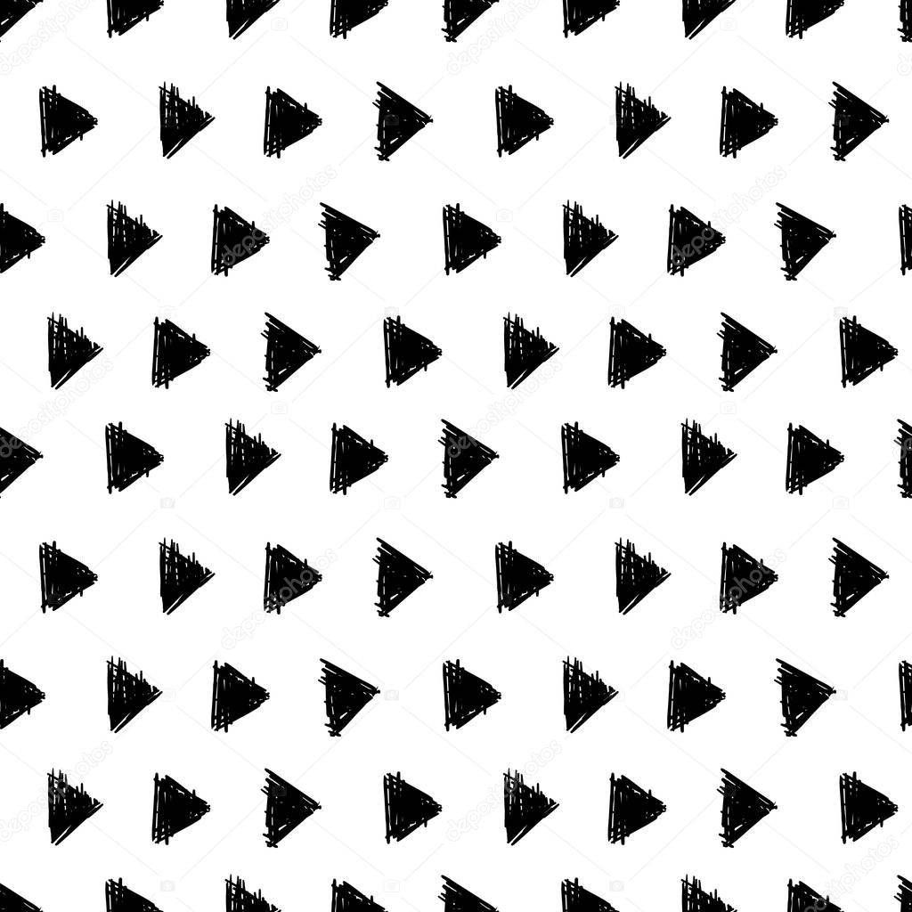 Vector Abstract Hand Drawn Black and White Ink Geometric Arrows Triangles Pattern With Fun Circles. Great for vintage fabric, cards, invitations, clothing, packaging, scrapbooking, wallpaper.