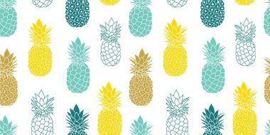 Taze mavi sarı ananas tekrar sorunsuz Pattrern gri ve sarı renklerde vektör. Kumaş, ambalaj, duvar kağıdı, davetler için harika.