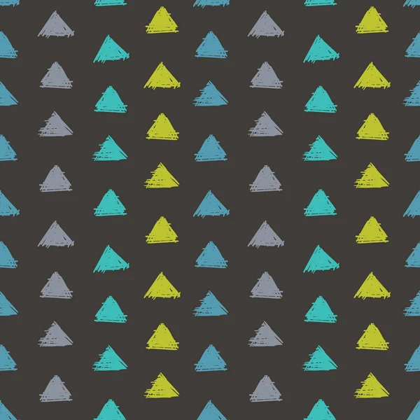 Vector abstrakt Hand dras grå, grön, blå bläck geometriska pilar trianglar mönster med roliga cirklar. Bra för vintage tyg, kort, inbjudningar, kläder, förpackningar, scrapbooking, tapeter. — Stock vektor