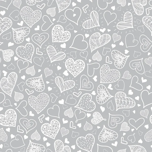 Vector Silver grå Doodle hjärtan sömlösa mönster Design perfekt för Valentine s dag kort, tyg, scrapbooking, tapeter. — Stock vektor