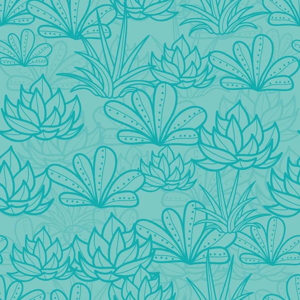 Vector Blue Seamless Repeat Pattern With Growing Succulents and Cacti. Trendy tropical design for textile, fabric, packaging, backdrops, wallpaper. — Stock Vector