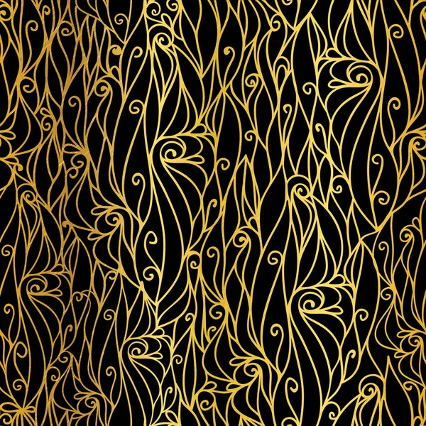 Vector Golden Black Pergamente abstracte vârtejuri model fără sudură fundal. Mare pentru textura de aur elegant țesătură, cărți, invitații de nuntă, tapet . — Vector de stoc