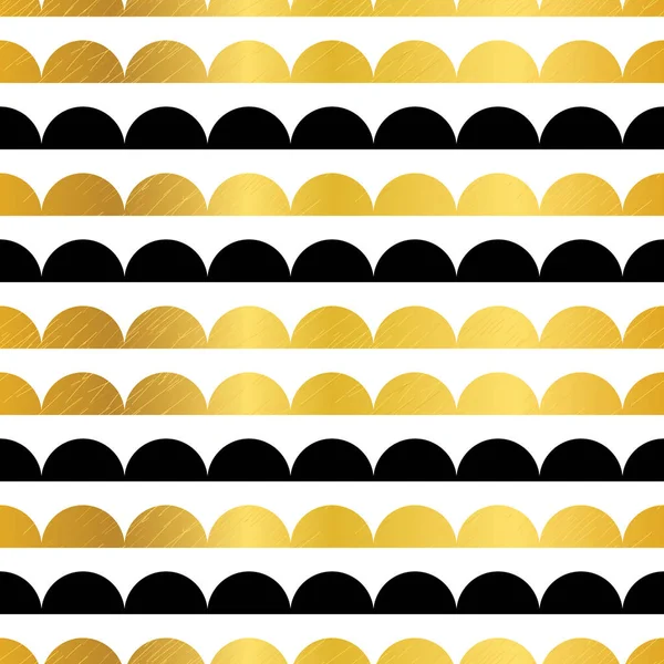 Vector Gold Black Stripes Scallops Stripes Seamless repeat Pattern Geometric Design. Great for nursery wallpaper, nautical invitations, fabric, abstract background. — Stock Vector