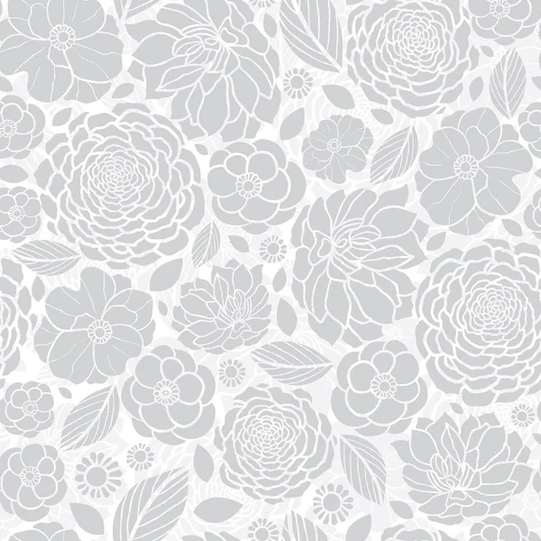 Vector zilver grijs witte mozaïek bloemen naadloze terugkeerpatroon achtergrondontwerp. Geweldig voor elegante bruiloft uitnodigingen, verjaardag, verpakking, stof, behang. — Stockvector