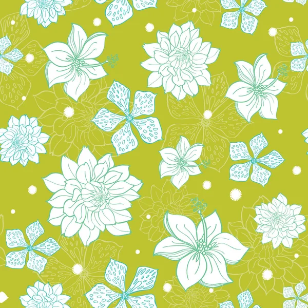 Vector flores verdes azules tropicales sin costuras patrón de repetición de diseño de fondo. Ideal para invitaciones a fiestas de verano, tela, papel pintado, papel de regalo . — Archivo Imágenes Vectoriales