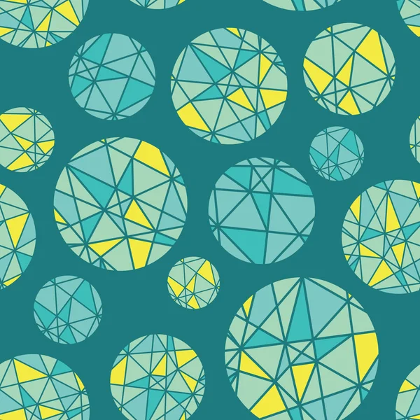 Vektor réce kék zöld geometriai mozaik körök háromszögek ismételt zökkenőmentes mintás háttérrel nyomtatni. Felhasználható szövet, tapéta, levélpapír, csomagolás. — Stock Vector