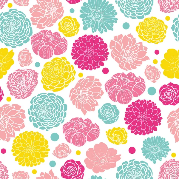 Vector coloridas flores de primavera sin costuras patrón de repetición bacgkround diseño. Ideal para tarjetas de felicitación de primavera, invitaciones, boda, tela, papel pintado, proyectos de envoltura . — Vector de stock