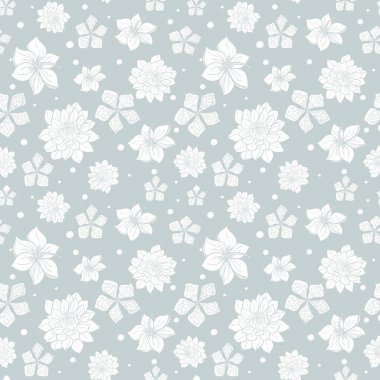 Vektör tropikal gri beyaz çiçekler Dikişsiz desen arka plan tasarım yineleyin. Büyük yaz parti davetiyeleri, kumaş, duvar kağıdı, kağıt giftwrap için.