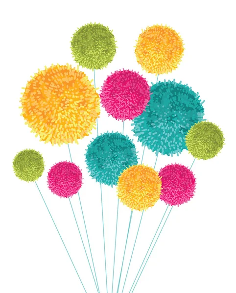 Vector colorido pompones ramo elemento decorativo. Ideal para cuarto de niños, tarjetas hechas a mano, invitaciones, diseños de bebés . — Vector de stock