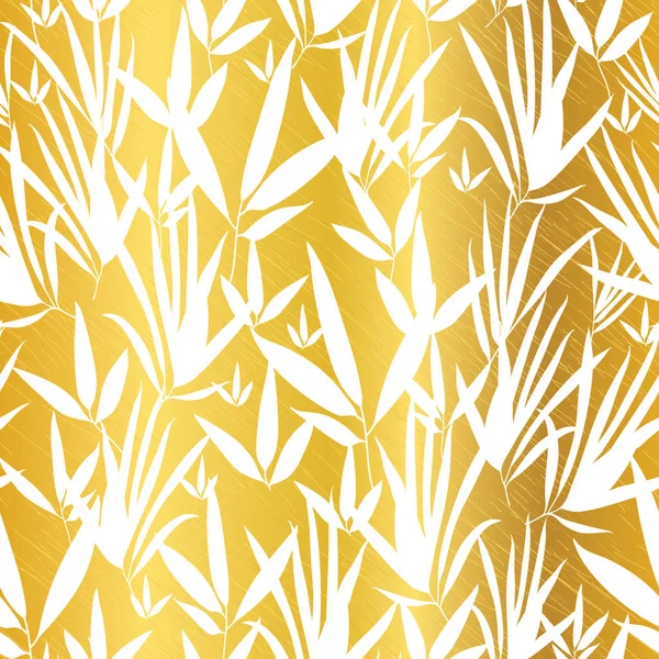 Vektor Gold und weißer Bambus hinterlässt nahtlose Muster Hintergrund. ideal für tropische Urlaubsstoffe, Karten, Hochzeitseinladungen, Tapeten. — Stockvektor