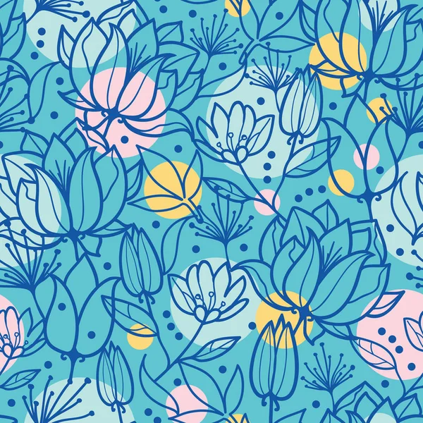 Vector spring flowers and bubbles seamless repeat pattern bacgkround design. Great for springtime greeting cards, invitations, wedding, fabric, wallpaper, wrapping projects. — Stock Vector