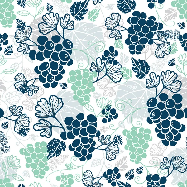 Vector azul y verde menta vid fruta repetir fondo patrón sin costuras. Puede ser utilizado para la degustación de Winde papelería, botellas de vino, tela, papel pintado, invitaciones, embalaje . — Archivo Imágenes Vectoriales