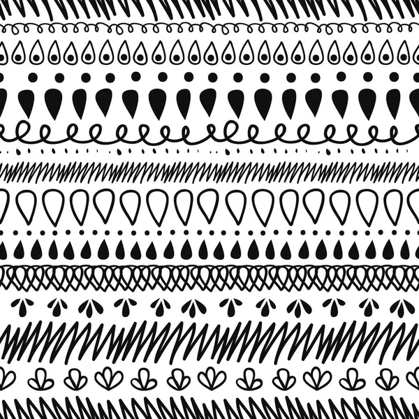 Wektor ozdobny Ikat czarno-białe paski abstrakcja bezszwowe wzorca cyklu tła. Świetne dla ręcznie robione kartki, zaproszenia, Tapeta, opakowania, ślub wzory. — Wektor stockowy