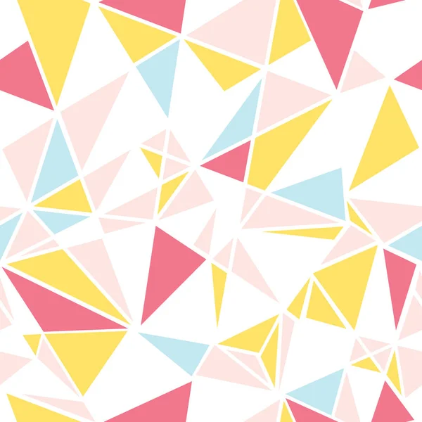 Vector pink, blue and yellow triangles abstract seamless repeat pattern design. Great for modern fabric, wallpaper, scrapbooking, giftwrap, packaging projects. — Stock Vector