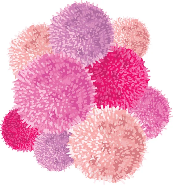 Vector Chunky gäng rosa Baby flicka Birthday Party Pom Poms Element. Perfekt för handgjorda kort, inbjudningar, tapeter, förpackningar, plantskola mönster. — Stock vektor