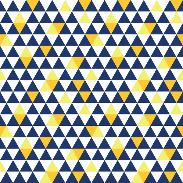 Vector marine blauwe en gele driehoek textuur naadloze terugkeerpatroon achtergrond. Perfect voor moderne stof, behang, inwikkeling, briefpapier, home decor projecten. — Stockvector