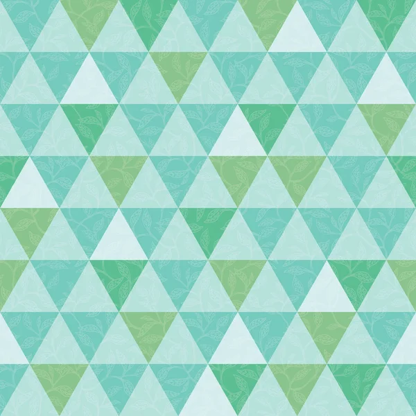 Vector blue and green triangle and leaves texture seamless repeat pattern background. Perfect for modern fabric, wallpaper, wrapping, stationery, home decor projects. — Stock Vector