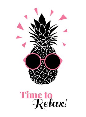 Yaz tatil tropikal leştir üzerinde renkli güneş gözlüğü takıyor vektör ananas dinlenmek için zaman. Büyük tatil temalı için yazdırır, hediyeler, ambalaj.