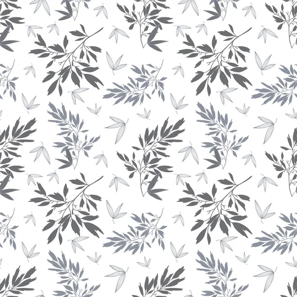 Vector dark grey white tropical leaves summer seamless pattern with tropical green, blue plants and leaves on white background. Great for vacation themed fabric, wallpaper, packaging. — Stock Vector