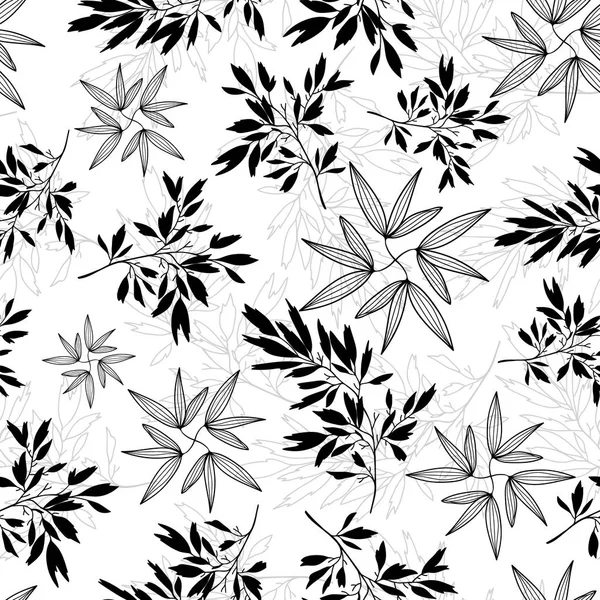 Vector black and white tropical leaves summer seamless pattern with tropical plants and leaves on white background. Great for vacation themed fabric, wallpaper, packaging. — Stock Vector