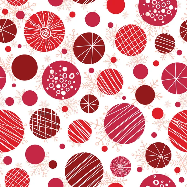 Vettoriale astratto rosso disegnato a mano ornamenti di Natale ripetizione senza soluzione di continuità modello di sfondo. Può essere utilizzato per tessuto, carta da parati, cancelleria, imballaggio . — Vettoriale Stock