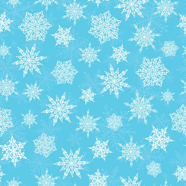 Vector blauw wit hand getrokken kerst sneeuwvlokken Herhaal naadloze patroon achtergrond. Kan worden gebruikt voor stof, behang, briefpapier, verpakking. — Stockvector