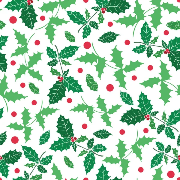 Vector verde, rojo acebo vacaciones de bayas sin costuras patrón de fondo. Ideal para envases temáticos de invierno, envoltura de regalo, proyectos de regalos . — Vector de stock