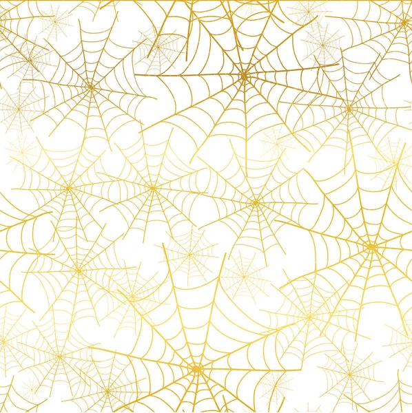 Vector ouro branco teia de aranha Halloween sem costura repetir fundo padrão. Ótimo para tecido assustador, papel de parede, envoltório, projetos de embalagem . —  Vetores de Stock