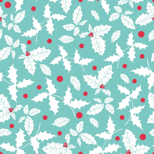 Vector blue, red, white holly berry holiday seamless pattern background. Great for winter themed packaging, giftwrap, gifts projects. — Stock Vector