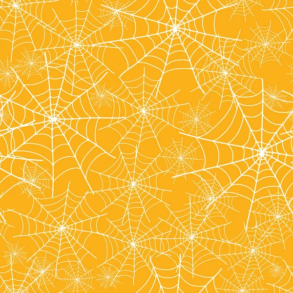 Turuncu vektör spiderweb Cadılar Bayramı sorunsuz tekrar desen arka plan. Ürkütücü kumaş, duvar kağıdı, giftwrap, ambalaj projeleri için büyük. — Stok Vektör