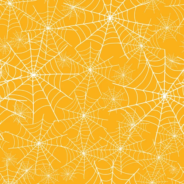 Vektor narancssárga spiderweb Halloween varrat nélküli ismételt mintás háttérrel nyomtatni. Nagy a kísérteties szövet, tapéta, giftwrap barna, csomagolás projektek. — Stock Vector