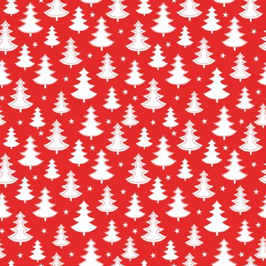 Vektör kırmızı ve beyaz Noel ağaçları kış tatil seamless modeli dağınık. Kumaş, duvar kağıdı, ambalaj, giftwrap için harika.