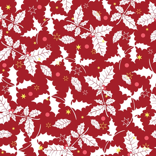 Vecteur rouge foncé holly berry vacances fond de motif sans couture. Idéal pour l'emballage sur le thème de l'hiver, emballage cadeau, projets cadeaux . — Image vectorielle