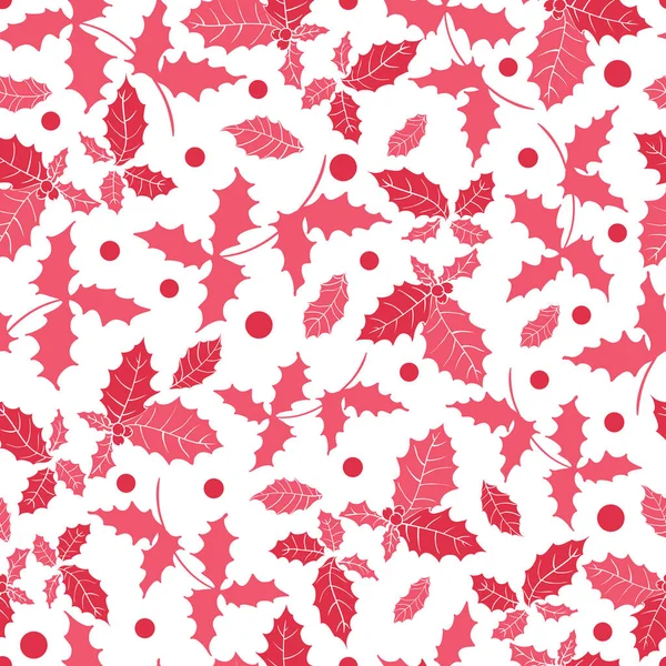 빨간색, 분홍색 홀리 베리 홀리데이 원활한 패턴 배경 벡터. 겨울에 대 한 좋은 테마 포장, 선물 포장, 선물 용품 프로젝트. — 스톡 벡터