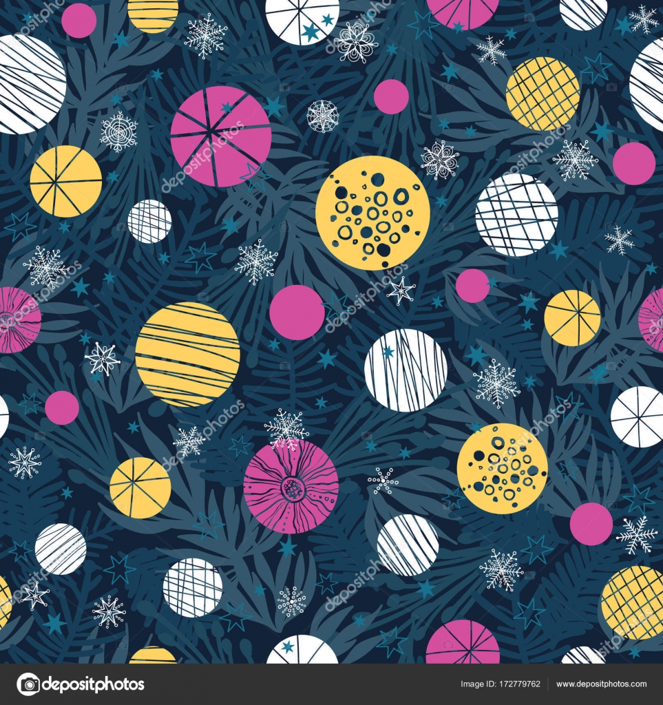 Vector Inverno Férias Escuro Azul Rosa Amarelo Resumo Ornamentos E