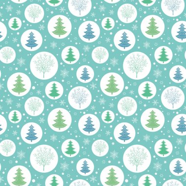 Daireler ornamemtns vektör yeşil ve mavi Noel ağaçları seamless modeli tatil. Kumaş, duvar kağıdı, ambalaj, giftwrap için harika.