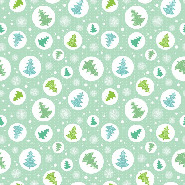 Vector cirkels met groene, blauwe kerstbomen in cirkels ornamemtns vakantie naadloze patroon. Geweldig voor stof, behang, verpakking, geschenkverpakking. — Stockvector