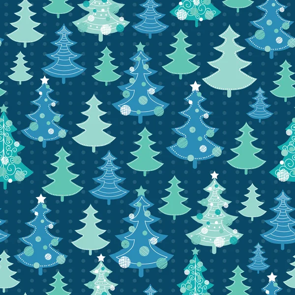 Vector dark green and blue decorated christmas trees winter holiday seamless pattern. Great for fabric, wallpaper, packaging, giftwrap. — Stock Vector