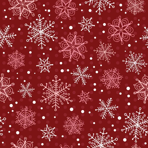 Vecteur rouge profond dessiné à la main noël masse flocons de neige répéter fond de motif sans couture. Peut être utilisé pour le tissu, papier peint, papeterie, emballage . — Image vectorielle