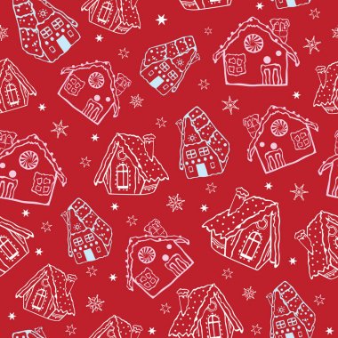 Vektör kırmızı gingerbread Noel Dikişsiz desen arka plan ev sahipliği yapmaktadır. Kış tatil kumaş, giftwrap, scrapbooking, tebrik kartları için mükemmel tasarım projeleri.