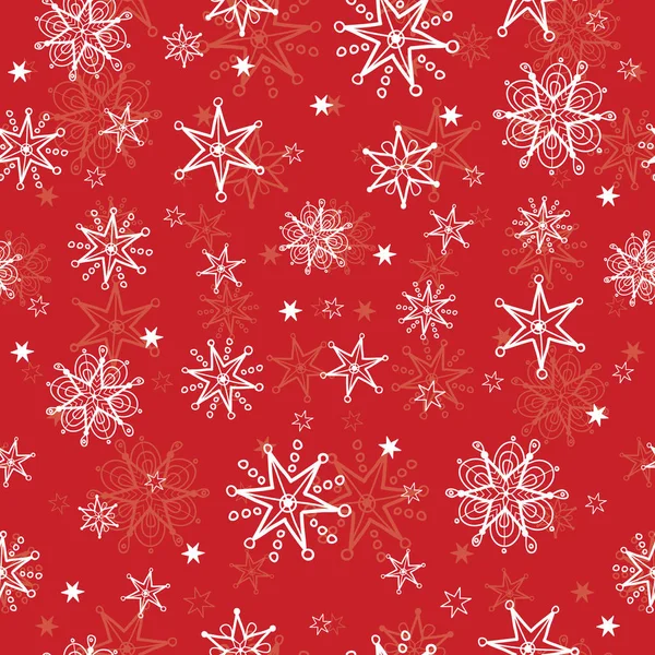 Vector feriado vermelho mão desenhado christmass flocos de neve repetir fundo padrão sem costura. Pode ser usado para tecido, papel de parede, artigos de papelaria, embalagem . — Vetor de Stock