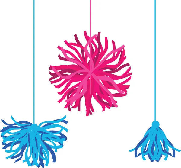 Vector Happy Colorful Birthday Party Pom Poms set. Great for handmade cards, invitations, cheerleader, nursery designs. — Stock Vector