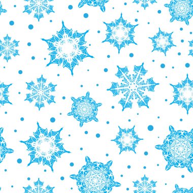 Vektör tatil ışık mavi elle çizilmiş Sunni Noel kar taneleri Dikişsiz desen arka plan tekrarlayın. Kumaş, duvar kağıdı, kırtasiye, ambalaj için kullanılabilir.