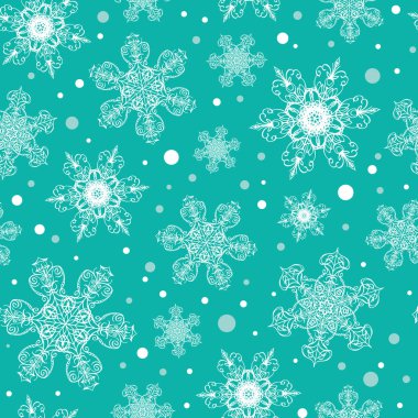 Vektör tatil zümrüt yeşil elle çizilmiş Sunni Noel kar taneleri Dikişsiz desen arka plan tekrarlayın. Kumaş, duvar kağıdı, kırtasiye, ambalaj için kullanılabilir.