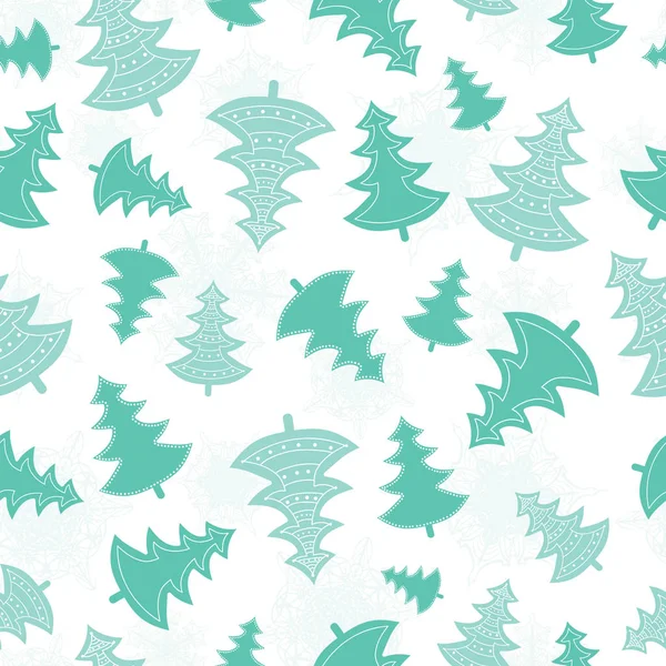 Vecteur vert dispersé arbres de Noël forêt vacances motif sans couture. Idéal pour les vacances d'hiver tissu, papier peint, emballage, emballage cadeau . — Image vectorielle