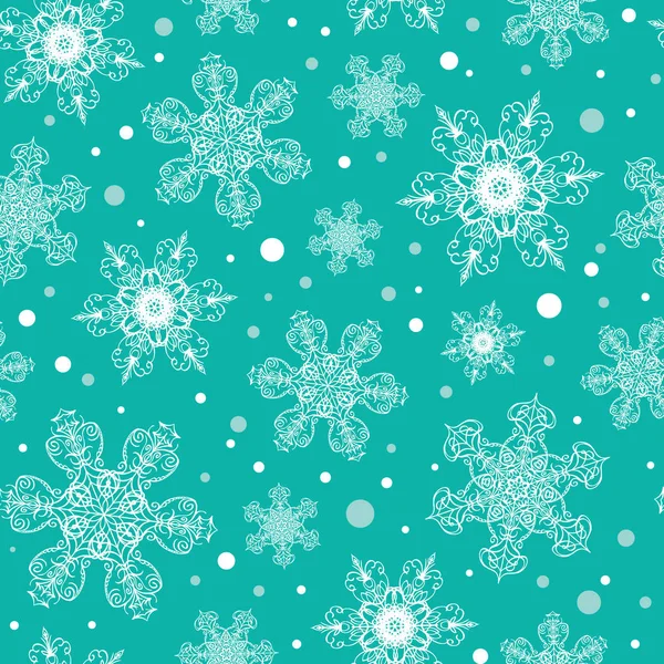 벡터 휴가 에메랄드 녹색 손으로 그린 크리스마스 눈송이 원활한 패턴 배경을 반복합니다. 패브릭, 벽지, 편지지, 포장에 사용할 수 있습니다.. — 스톡 벡터