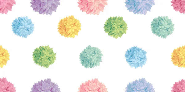 Vector schattig Pastel kleurrijke verjaardag partij papieren Pom Poms naadloze herhaling instellen horizontale rand patroon. Geweldig voor handgemaakte kaarten, uitnodigingen, behang, verpakking, kwekerij ontwerpen. — Stockvector