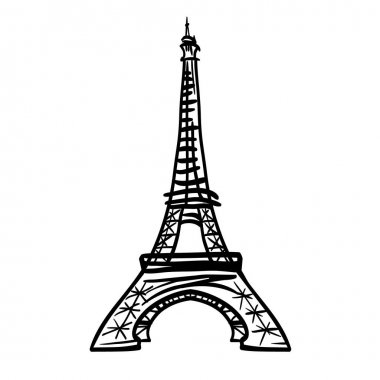 Paris, Fransa'nın vektör doodle siyah Eifel Kulesi el çizilmiş Simgesel Yapı sembolü. Büyük Fransız davetiye, tebrik kartları, kartpostallar, hediyeler için.