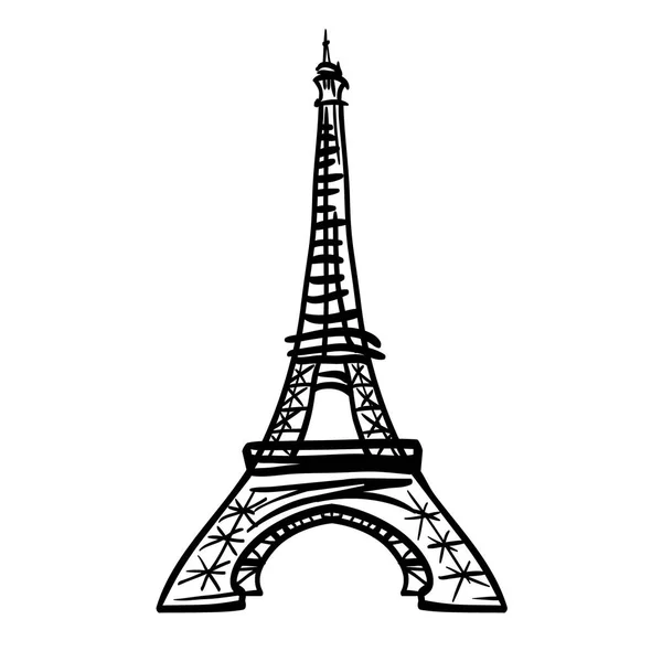 Doodle czarny Eifel Tower ręcznie rysowane landmark symbol wektor Paryż, Francja. Wielki francuski zaproszenia, kartki, pocztówki, prezenty. — Wektor stockowy