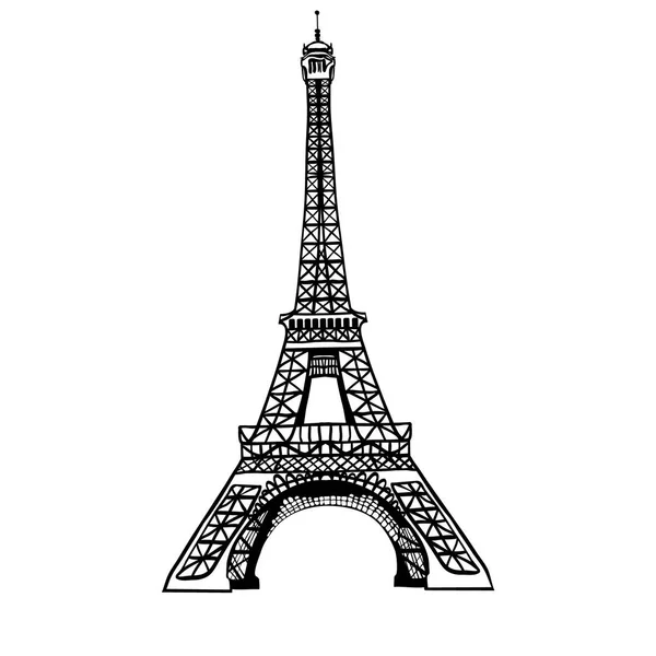 Vector skiss svart Eifel tornet hand dras landmark symbol för Paris, Frankrike. Bra för franska inbjudningskort, gratulationskort, vykort, gåvor. — Stock vektor